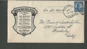 1931 Daley-Moffatt Hotels From Houston 5c Airmail Rate