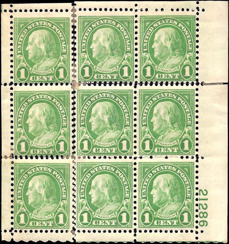 632 Mint,OG,HR... Pane of 9 w/Plate#...SCV $3.25... One of a Kind