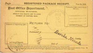 United States Nevada Romano 1911 4a-bar  1902-1914  Registry receipt card.