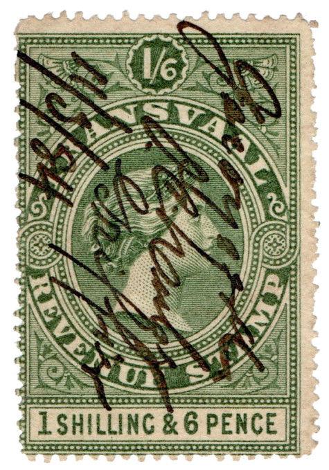 (I.B) Transvaal Revenue : Duty Stamp 1/6d