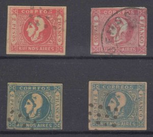 ARGENTINA BUENOS AIRES 1859-62 Sc 11, 11a, 13, 13a TOP VALUES FORGERIES (CV$565) 