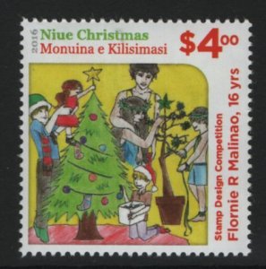 Niue 2016 MNH Sc 946 $4 Family at Christmas by F Malinao Drawings
