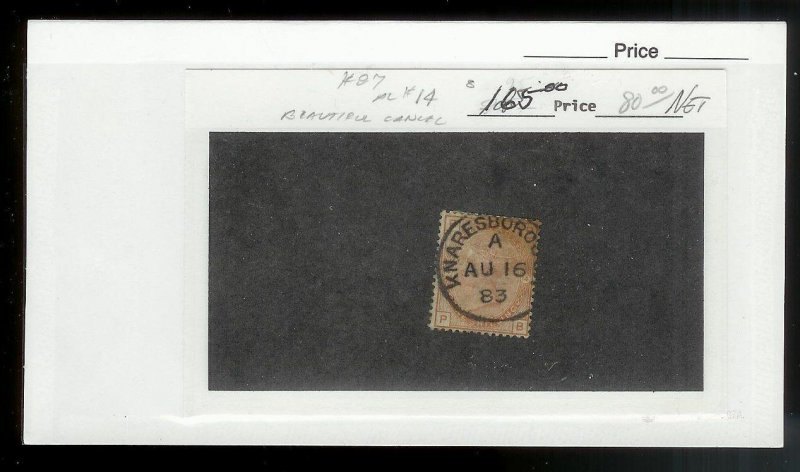 GREAT BRITAIN Sc#87 plate #14 Used