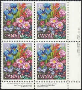 GARDEN - FLOWERS - Iris, Aster = Canada 1980 # 855 MNH LR Block of 4