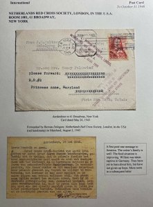 1945 Aerdenhout Netherlands Red Cross Society Postcard Cover To New York USA