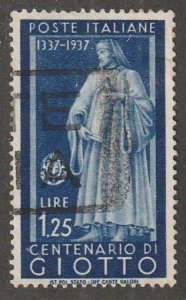 Italy, stamp, scott#393,  used, hinged,  1.25, blue