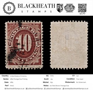 4276: United States of America SG D225 10c Red-Brown. Postage Due. 1884. Sc# ...