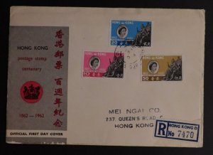 1962 Hong Kong First Day Cover FDC Local use Postage Stamp Centenary Registered