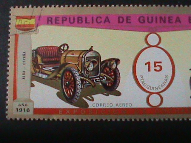 ​EQUATORIAL GUINEA-LOVELY CLASSIC ANTIQUE CARS-CTO LARGH STAMP VF FANCY CANCEL