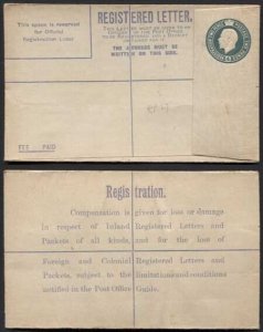 RP30b KGV 4d Grey-Green Registered Envelope Size F Flap 7 Imprint GO under Flap