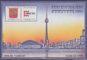 VATICAN # VAT001 CPL MNH S/S of 2 LABELS ISSUED for CAPEX '96 EXHIBIT, TORONTO