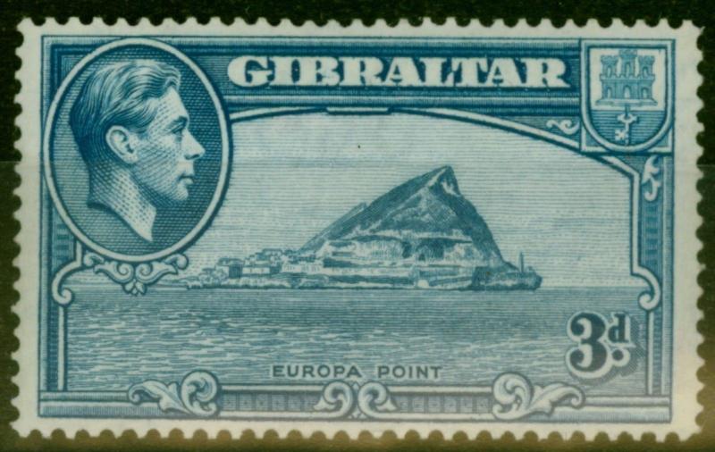 Gibraltar 1938 3d Light Blue SG125a P.14 Fine & Fresh Very Lightly Mtd Mint 