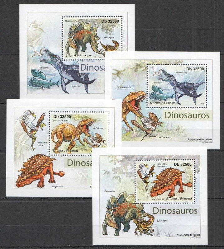 Oz0440 2011 S.Tome & Principe Fauna Reptiles Dinosaurs 4 Lux Bl Mnh