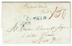 1834 Mobile, AL cancel in blue on Express Mail cover to New York, NY