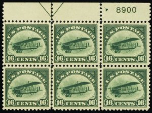 C2, Mint VF NH/LH 16¢ Airmail Plate Block of Six CV $900 - Stuart Katz