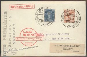 Germany 1930 Bremen Schleuderflug 19.8.1930 Catapult Cover Airmail Cachet 103293