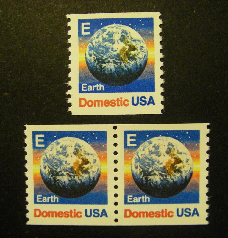 Scott 2279, 25c E Earth, Pair & Single, MNH coil Beauties