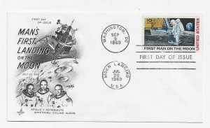 US C76 (Me-146) 10c 1st Man on Moon single on FDC Artcraft Cachet ECV $10.00