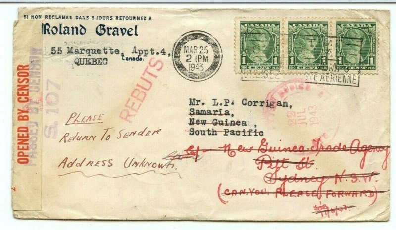 DLO DEAD > Samaria, NEW GUINEA, South Pacific, Blackout 1943 Censor Canada cover