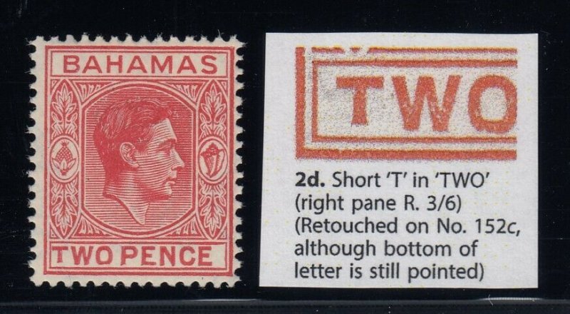 Bahamas, SG 152bba, MLH Short T in Two variety