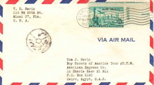 United States Florida Miami 1959 machine  15c Jet Over Statue of Liberty Airm...