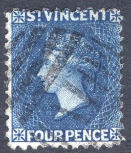 St Vincent 1866 4d Blue No Wmk PERF 11-12.5 SG 6 Scott 6 VFU Cat £110($142)