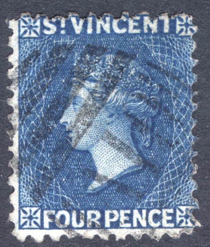 St Vincent 1866 4d Blue No Wmk PERF 11-12.5 SG 6 Scott 6 VFU Cat £110($142)