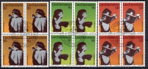 Liechtenstein Scott # 665 - 667, used, first day cancellation, block of 4 each