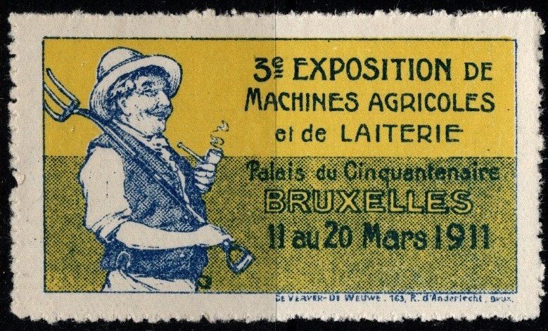 1911 Belgium Poster Stamp Agricultural Machinery Exhibition Brussels Unused