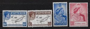 UK GB ST KITTS NEVIS 1948 9 HIGH VALUES 10sh & £1 PLUS