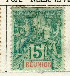 FFRENCH REUNION; 1892 early classic Tablet Type fine used 5c. value