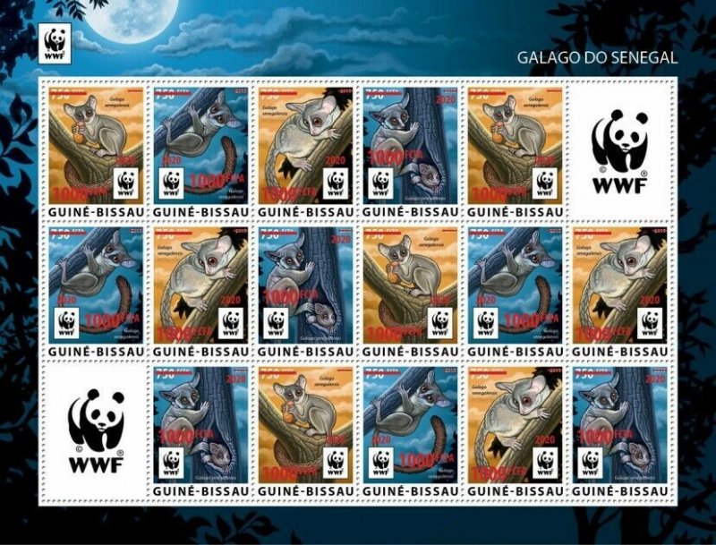 Guinea-Bissau WWF Stamps 2020 MNH Senegal Galago Bushbabies Red OVPT 16v M/S 