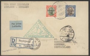 Germany 1931 Iceland Graf Zeppelin 1Kr 30Aur Sieger 114B Cover Registered 103386