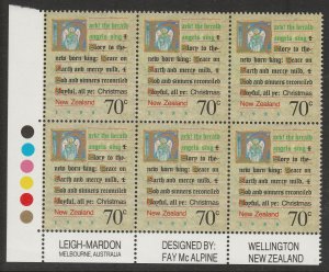 New Zealand 1988 70c Christmas Plate Block UHM