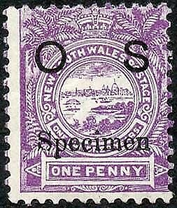 New South Wales SGO39s 1d Mauve Opt Specimen no gum 