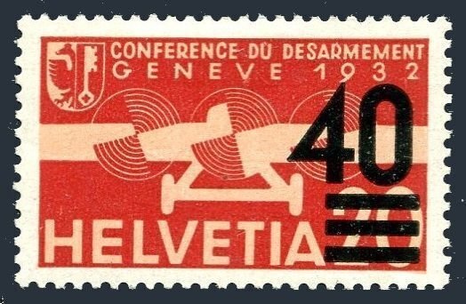 Switzerland C24, hinge. Mi 310. Air Post 1937. Overprinted with the new value.