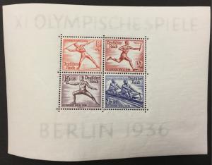 (BJ Stamps) GERMANY, B92. 1936, Olympic sheet of 4.  FVF, OG, MNH. CV $110.00