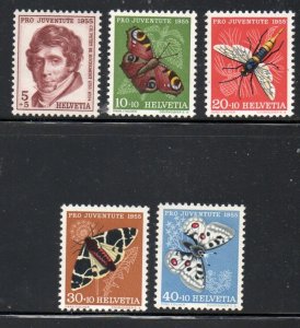 Switzerland Sc B247-51 1955  Pro Juventute, Insects, stamp set mint NH