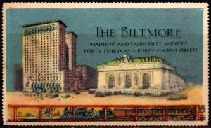 Large 2 x 3 3/8 1930's US Poster Stamp The Biltmore Hotel New York City