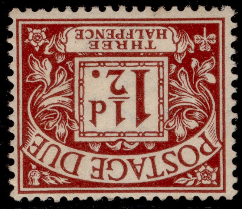 GB GV SG D3Wi, 1½d chestnut WMK INV, NH MINT. Cat £190.