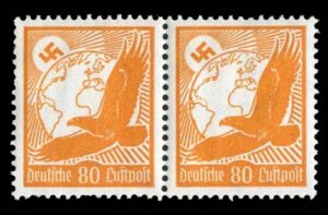 Germany, Air Post #C53 (Mi. 536x) Cat€120, 1934 80pf yellow orange, horizon...