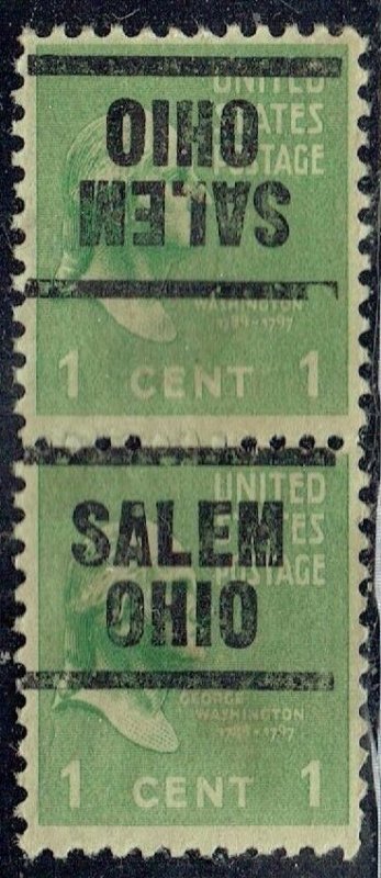 1938 1c Prexie Precancel ERROR f/SALEM OH(804-203) tête-bêche pair