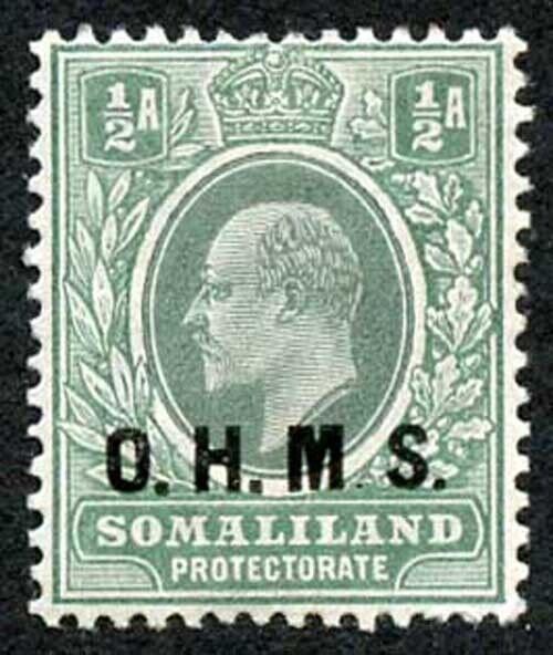 Somaliland SG 010 1/2a OHMS Stop after M virtually omitted M/Mint
