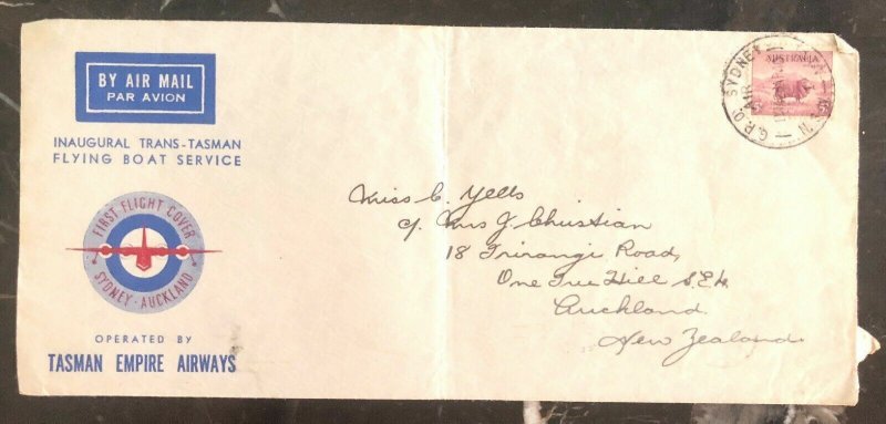 1940 Sydney Australia First Flight Airmail  Cover FFC To Auckland New Zealand