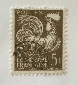 France 1957 Scott 840 used - 5fr,  Gallic Cock,  Rooster