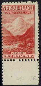 NEW ZEALAND 1899 MOUNT COOK 5/- NO WMK PERF 11 