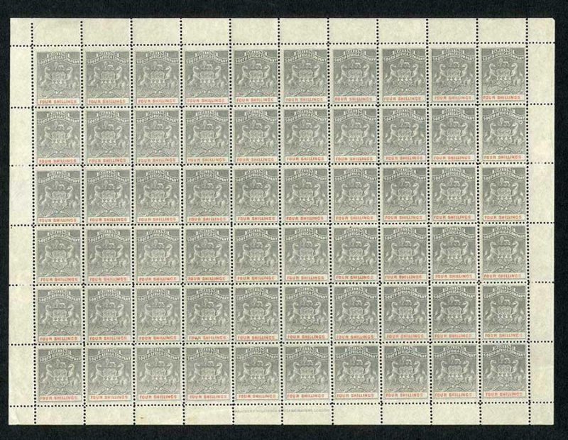 Rhodesia SG26 4/- Grey-black and Vermilion Sheet of 60 RARE and Lovely