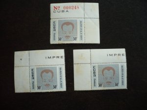 Stamps - Cuba - Scott# C221 -Mint Hinged Set of 3 Stamps with corner selvedge
