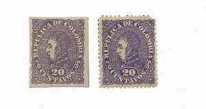 COLOMBIA 1887 GENERAL A. NARIÑO MILITARY PERF & IMPERFORATED SC 134 / 134a