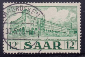 Saar, 1953, Main Post Office, 12fr, sc#238, used
